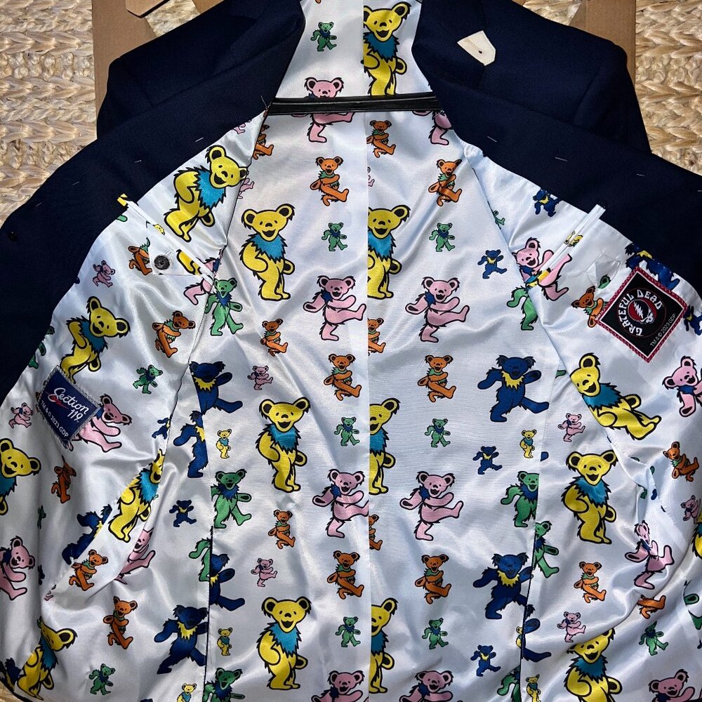 NWT Grateful Dead Sharkskin Blue Dancing Bear Sport Coat. Size 48. NWT - Picture 3 of 10